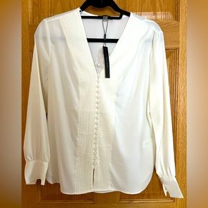Tahari Blouse Button down white professional blouse NWT Vneck